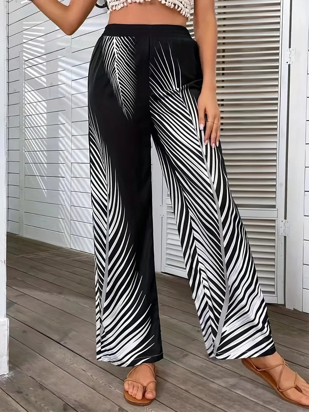 Printed Wide Leg Pants - Byyde