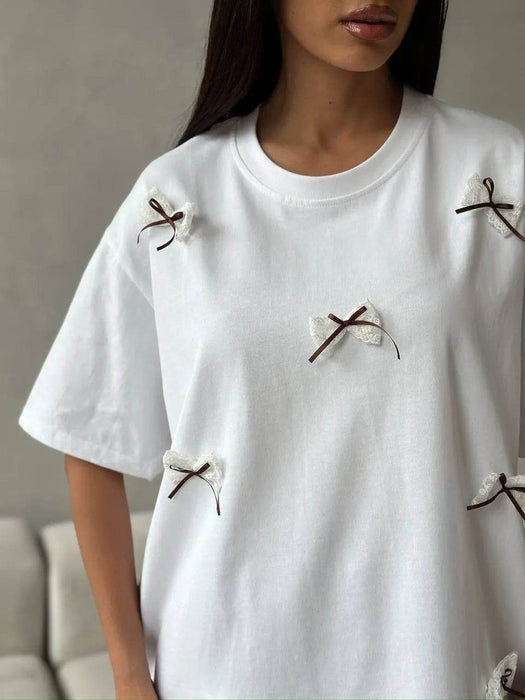 Bow Round Neck Oversized T-Shirt - Byyde
