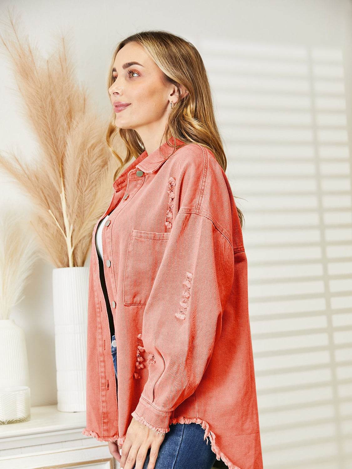 Distressed Raw Hem Denim Jacket - Byyde