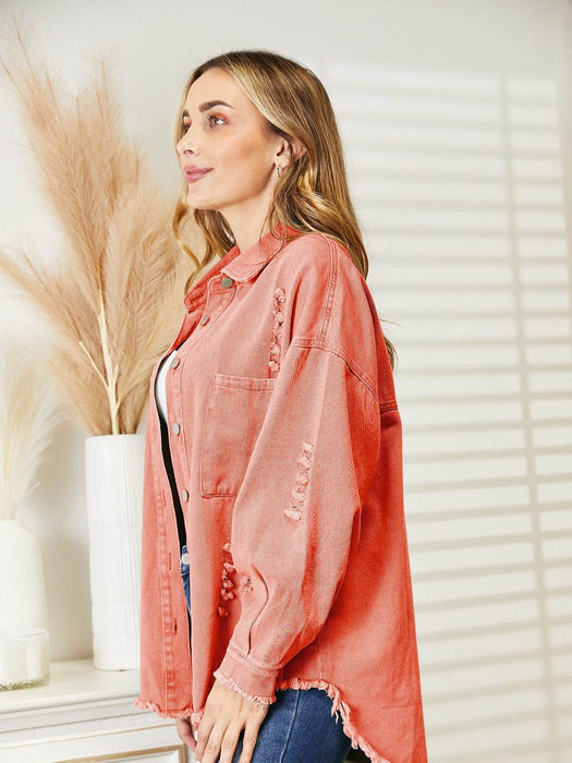 Distressed Raw Hem Denim Jacket - Byyde
