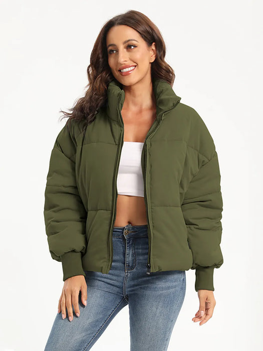 Zip Up Turtleneck Long Sleeve Puffer Jacket - Byyde