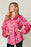 Double Take Full Size Printed Ruffle Trim Balloon Sleeve Shirt - Byyde