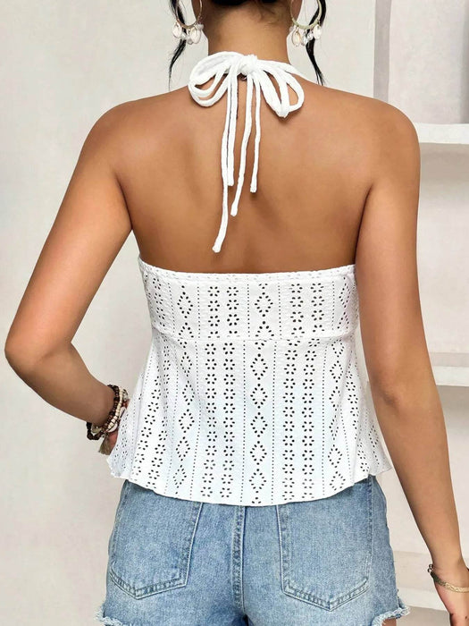 Eyelet Halter Neck Cami Top - Byyde