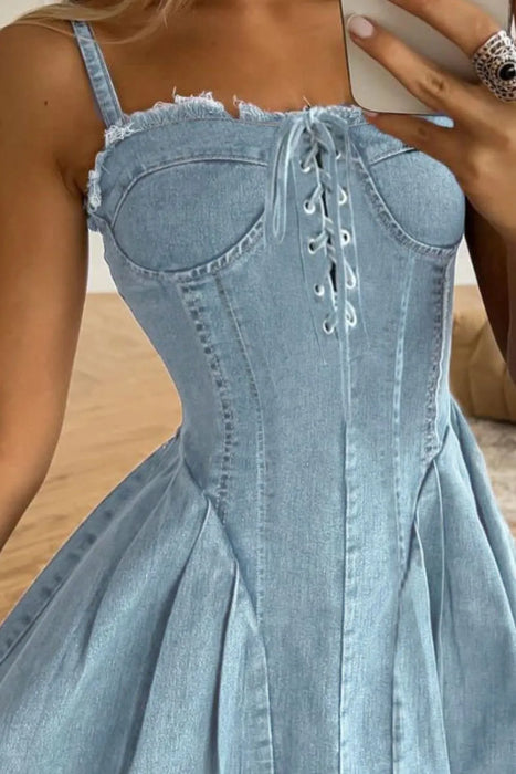 Lace Up Denim Cami Dress - Byyde