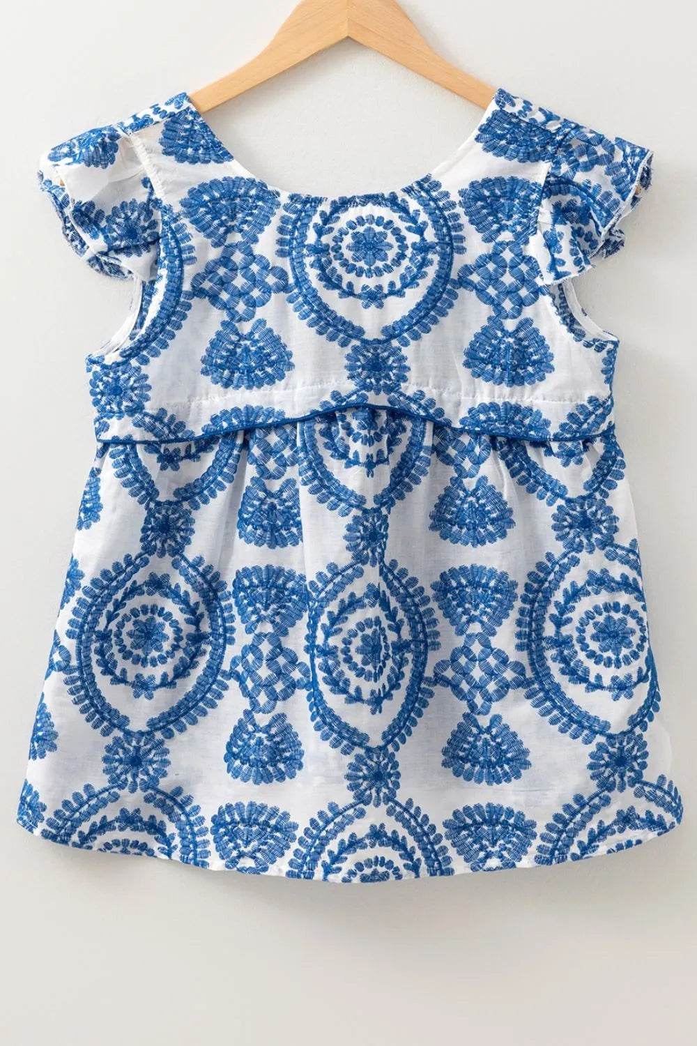 Boho Print Ruffled Cap Sleeve Crew Neck Blouse - Byyde