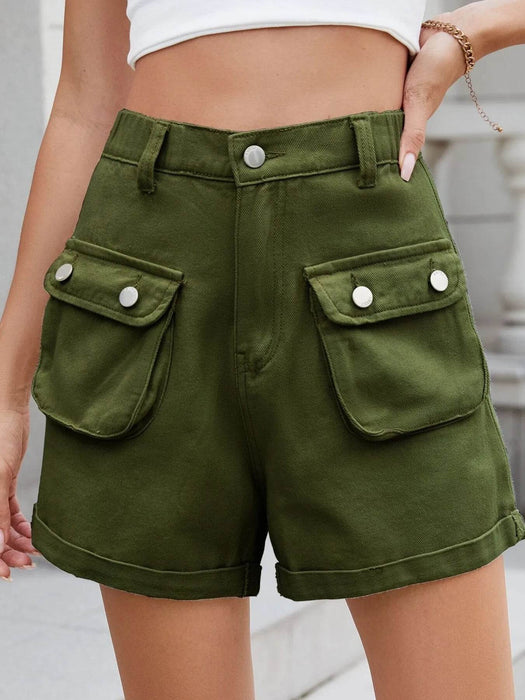 High Waist Cargo Denim Shorts with Multi Pockets - Byyde