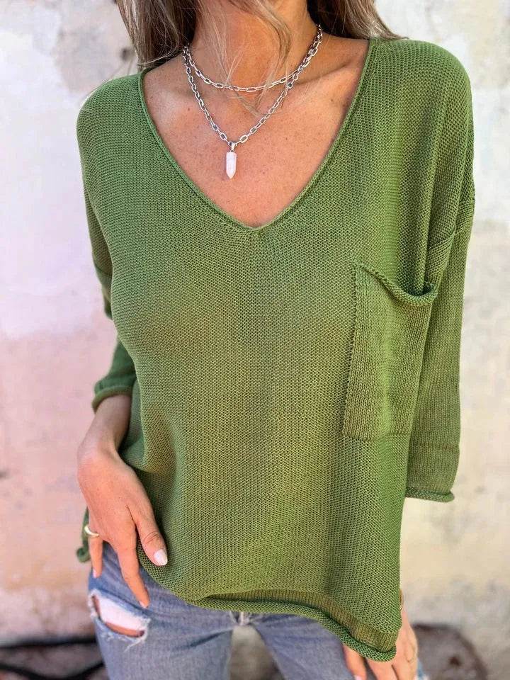 Full Size Casual V-Neck Knit Sweater Plus Size - Byyde