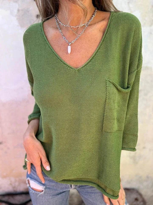 Full Size Casual V-Neck Knit Sweater Plus Size - Byyde
