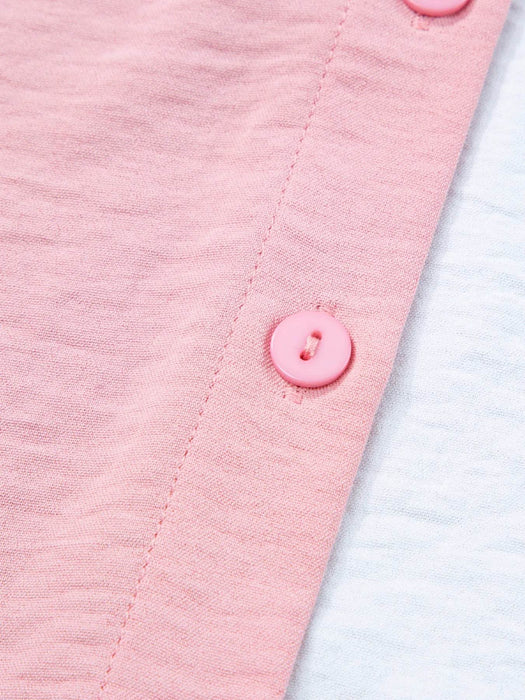 Color Block Oversized Button-Up Shirt with Chest Pocket - Byyde
