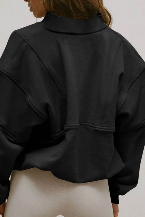 Half Zip Drop Shoulder Long Sleeve Sweatshirt - Byyde