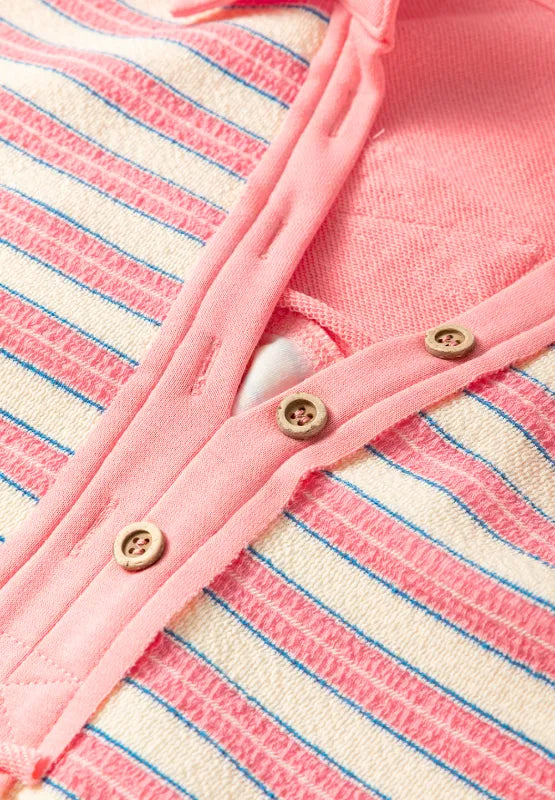 Striped Johnny Collar Long Sleeve Sweatshirt - Byyde