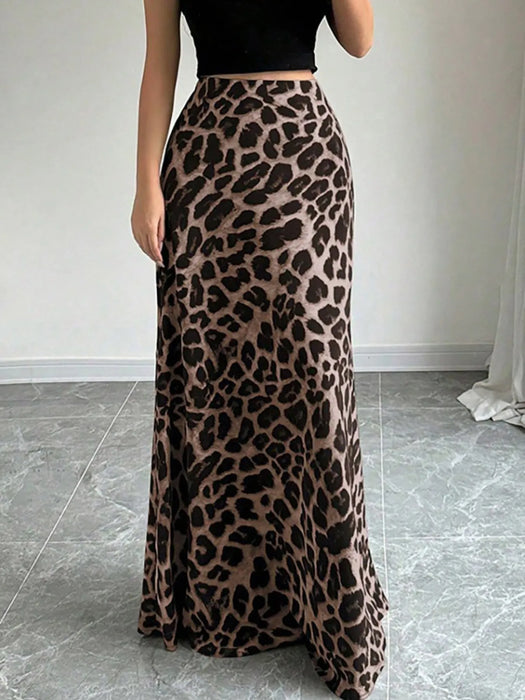 Leopard Print High-Waisted Maxi Skirt - Byyde