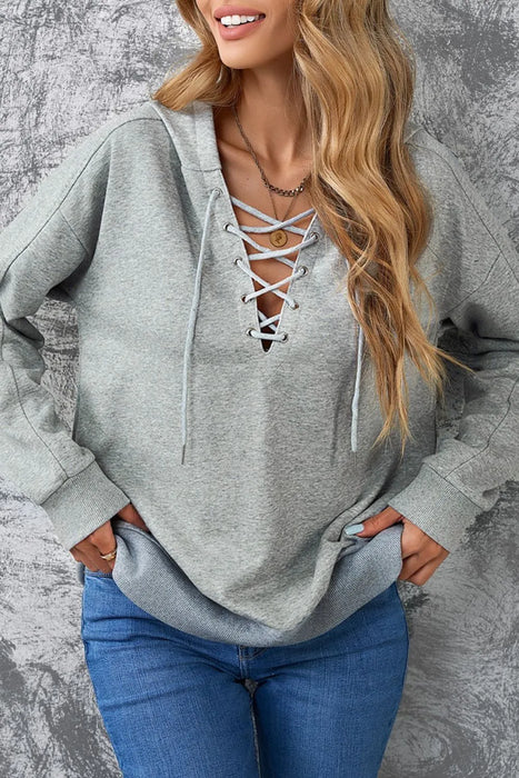 Lace Up Long Sleeve Hoodie - Byyde