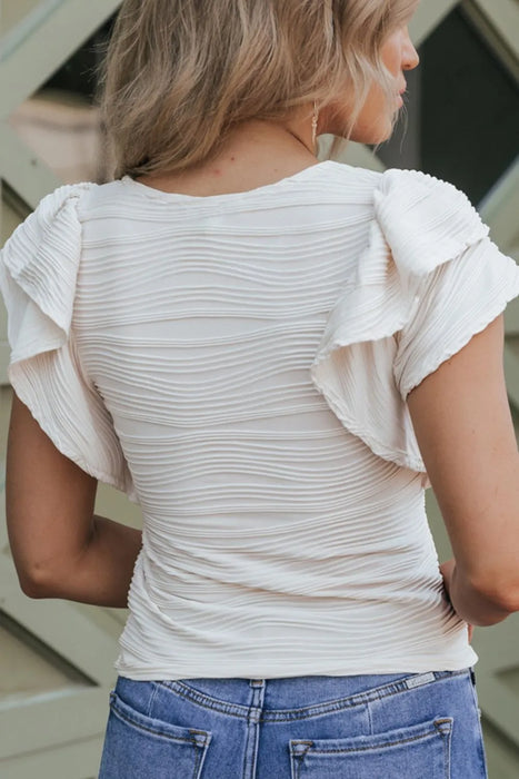 Ruffled Round Neck Textured Top - Byyde