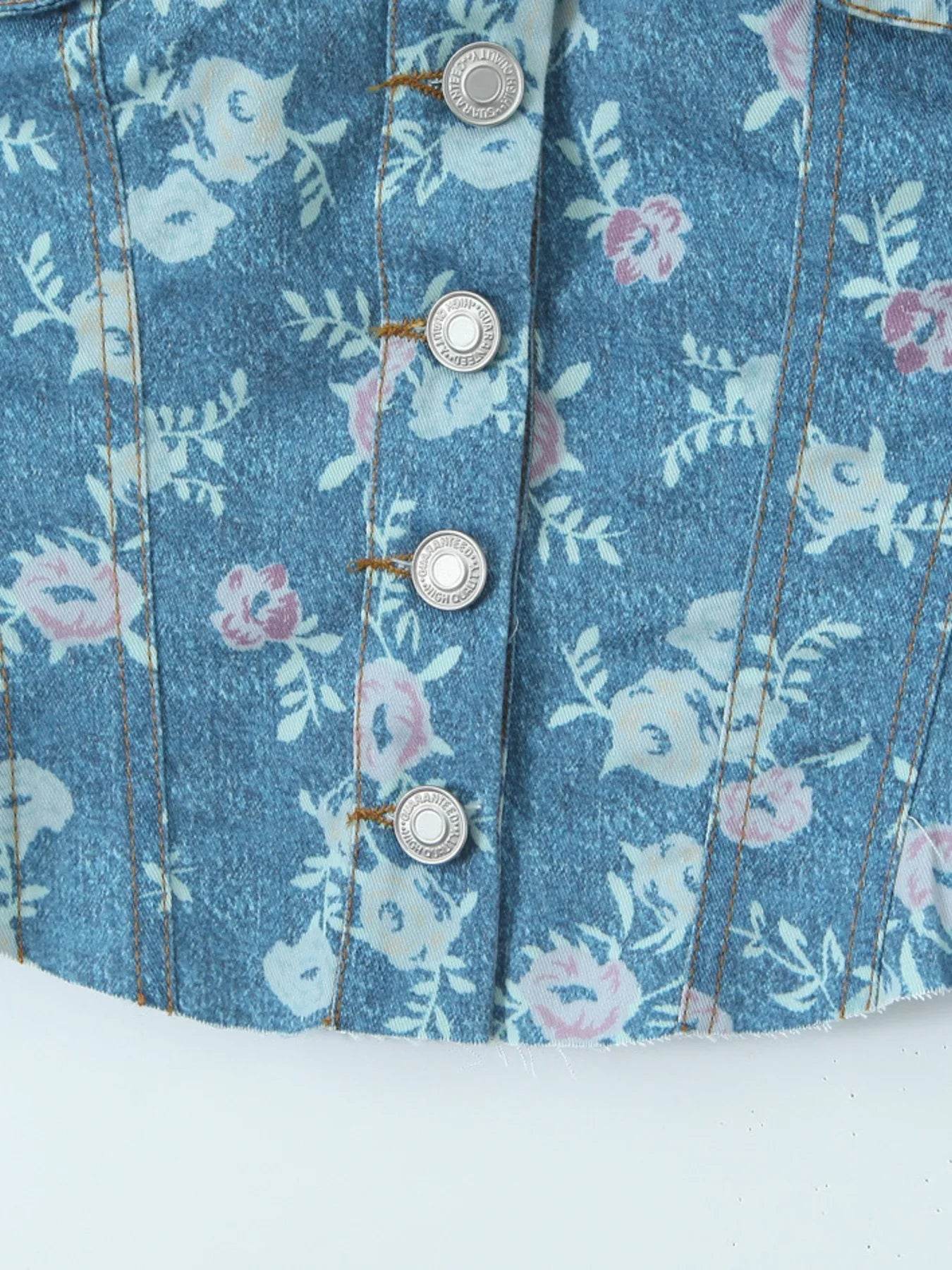 Floral Print Strapless Top and Skort Denim Set - Byyde