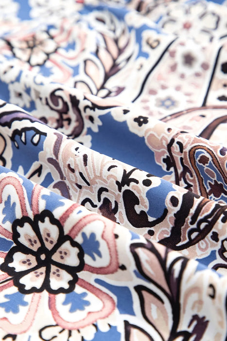 Paisley Print Twist Detail Smocked Back Spaghetti Straps Dress - Byyde
