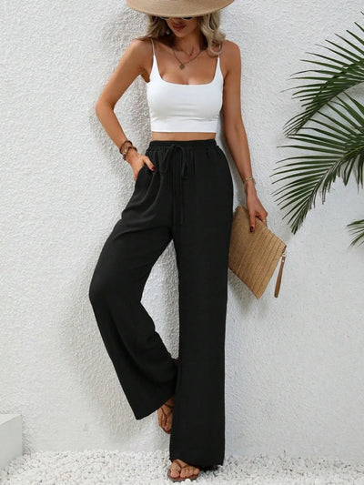 Wide Leg Drawstring Pants - Byyde