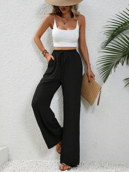 Wide Leg Drawstring Pants - Byyde