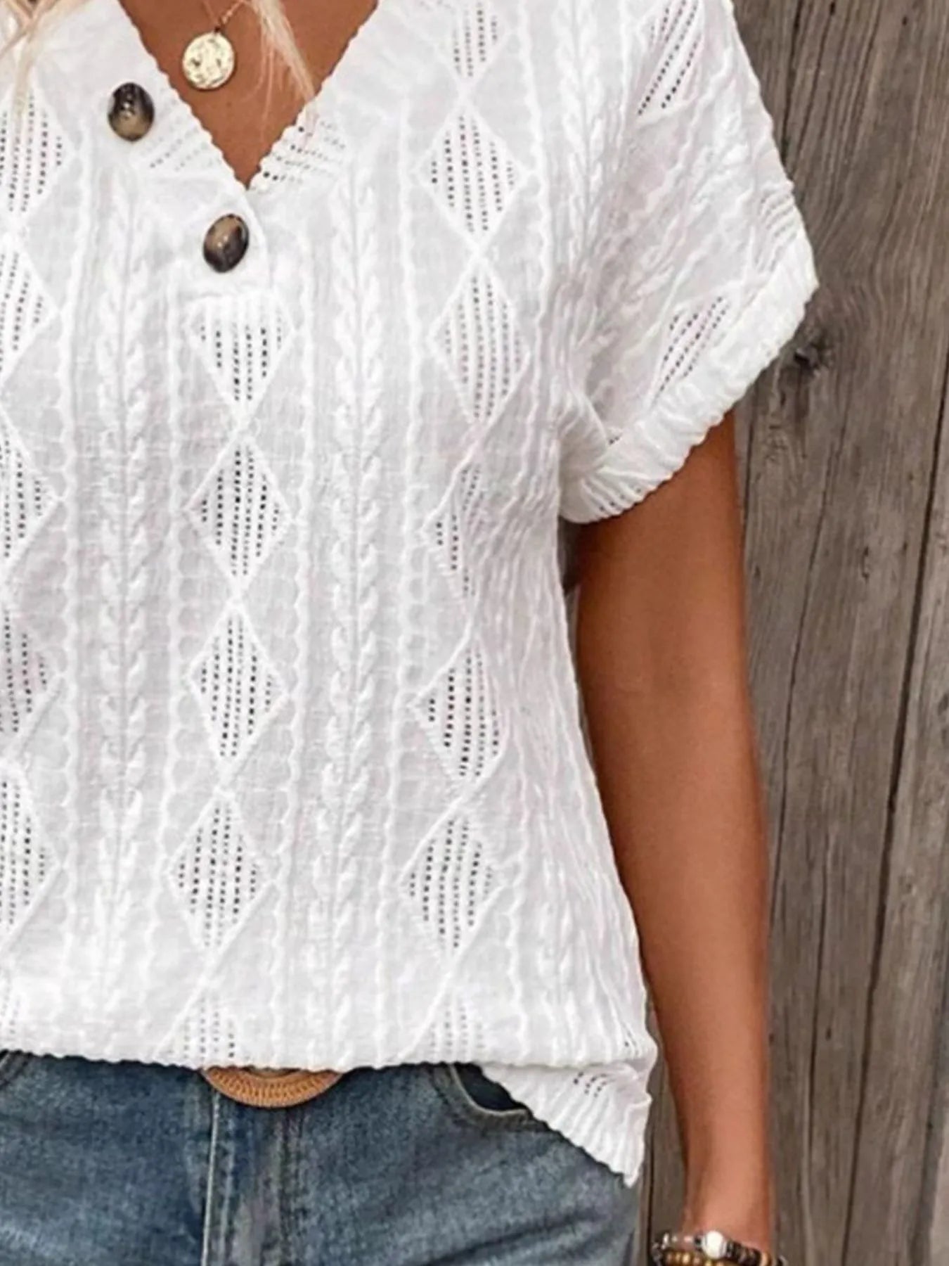 Textured V-Neck Short Sleeve Top - Byyde