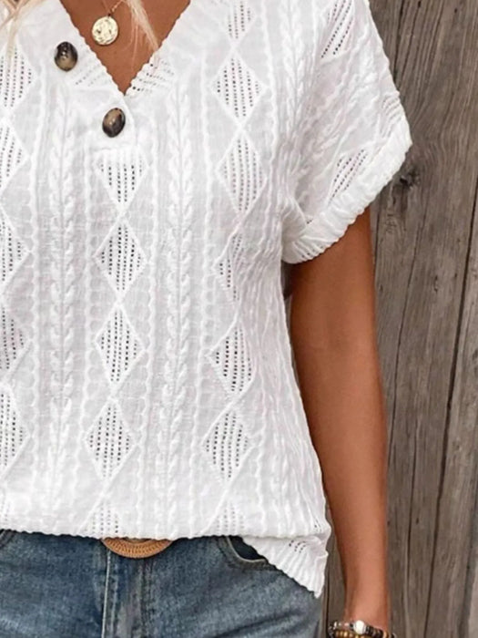Textured V-Neck Short Sleeve Top - Byyde