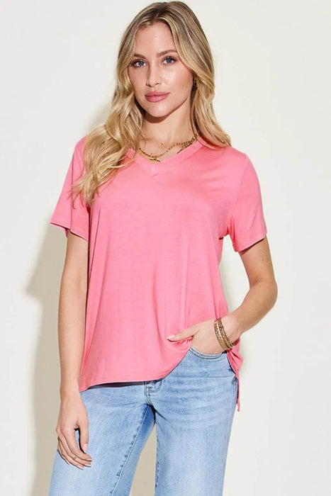 Basic Bae Full Size V-Neck High-Low T-Shirt - Byyde