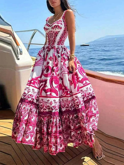 Full Size Printed Sweetheart Neck Maxi Cami Dress Plus Size - Byyde