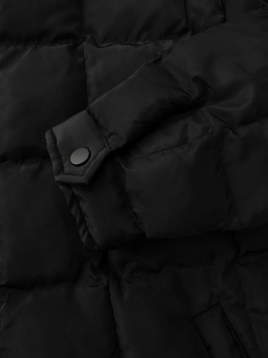 Pocketed Plaid Quilted Zip Up Winter Coat - Byyde