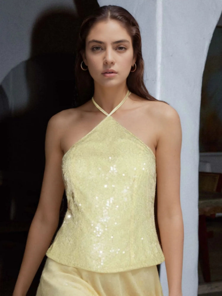 Sequined Halter Neck Cami - Byyde
