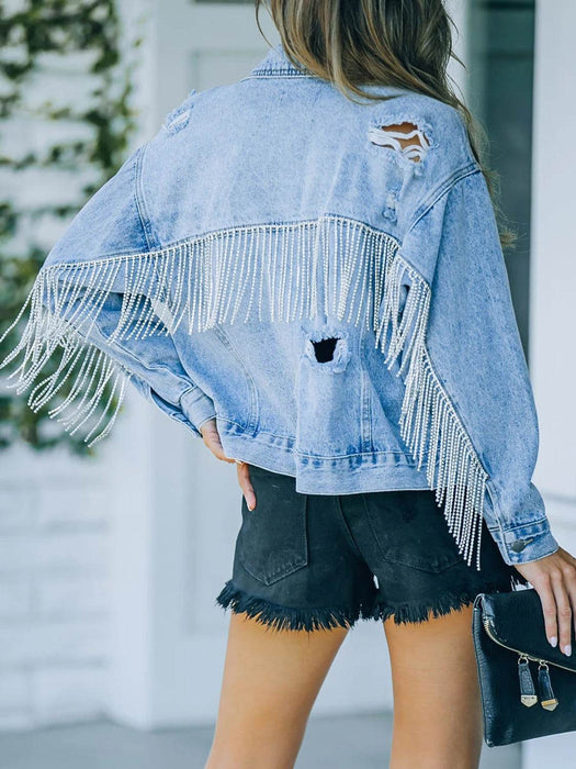 Distressed Fringe Denim Jacket - Byyde