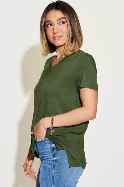 Basic Bae Full Size V-Neck High-Low T-Shirt - Byyde