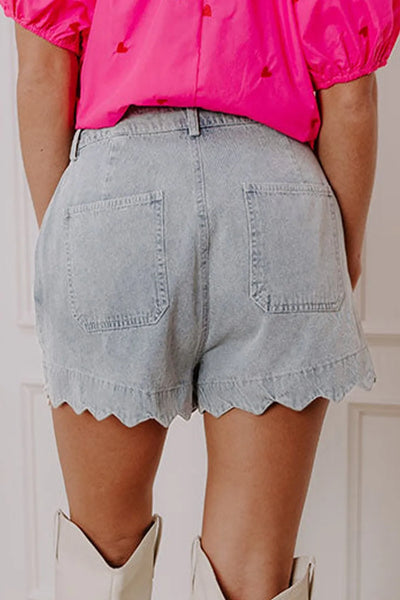 Scalloped Hem Denim Shorts - Byyde