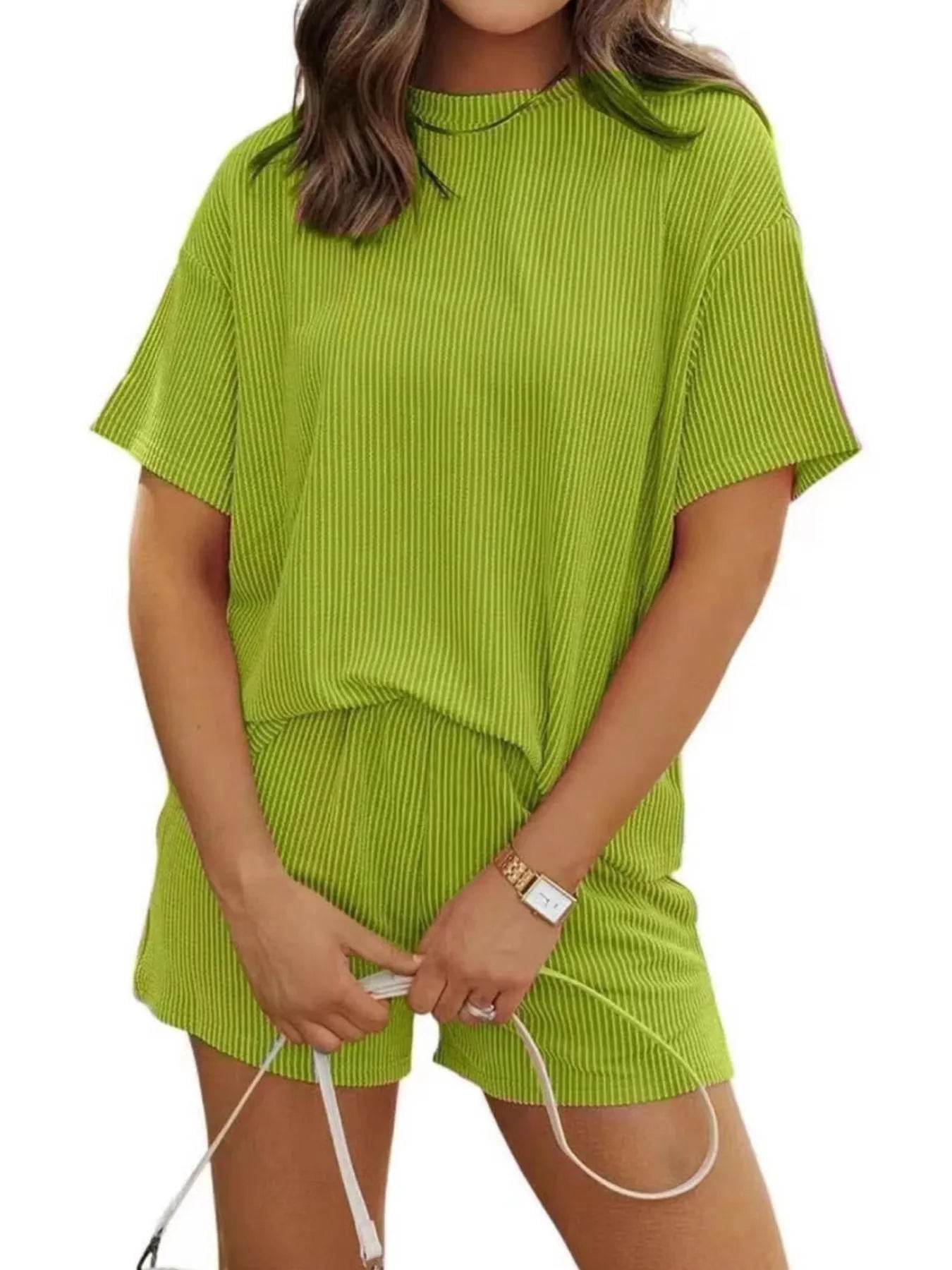 Full Size Ribbed Short Sleeve Top and Shorts Two-Piece Set Plus Size - Byyde