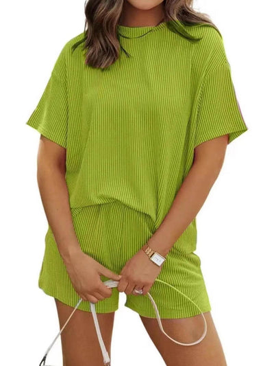 Full Size Ribbed Short Sleeve Top and Shorts Two-Piece Set Plus Size - Byyde