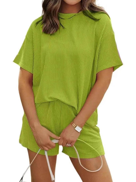 Full Size Ribbed Short Sleeve Top and Shorts Two-Piece Set Plus Size - Byyde
