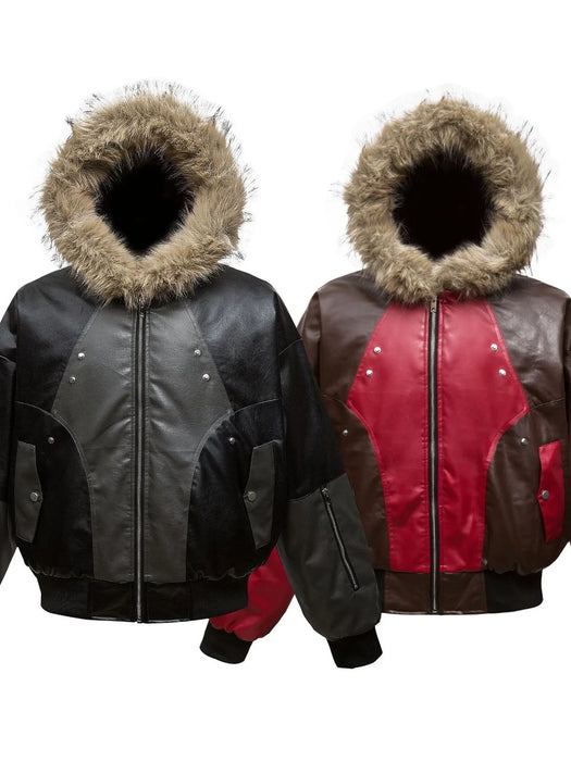 Men's Faux Fur Hooded Contrast Bomber Jacket - Byyde