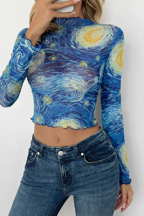 Starry Sky Cropped Mesh T-Shirt - Byyde
