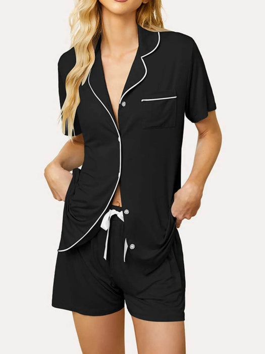 Button Up Short Sleeve Top and Shorts Lounge Set - Byyde