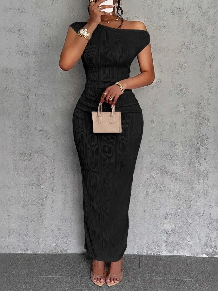 Textured Single Shoulder Bodycon Maxi Dress - Byyde