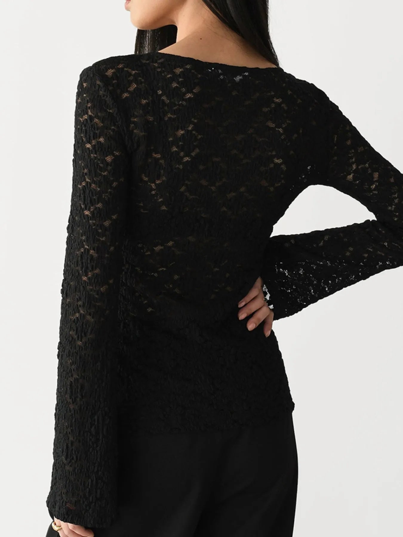 Lace V-Neck Flare Sleeve T-Shirt - Byyde