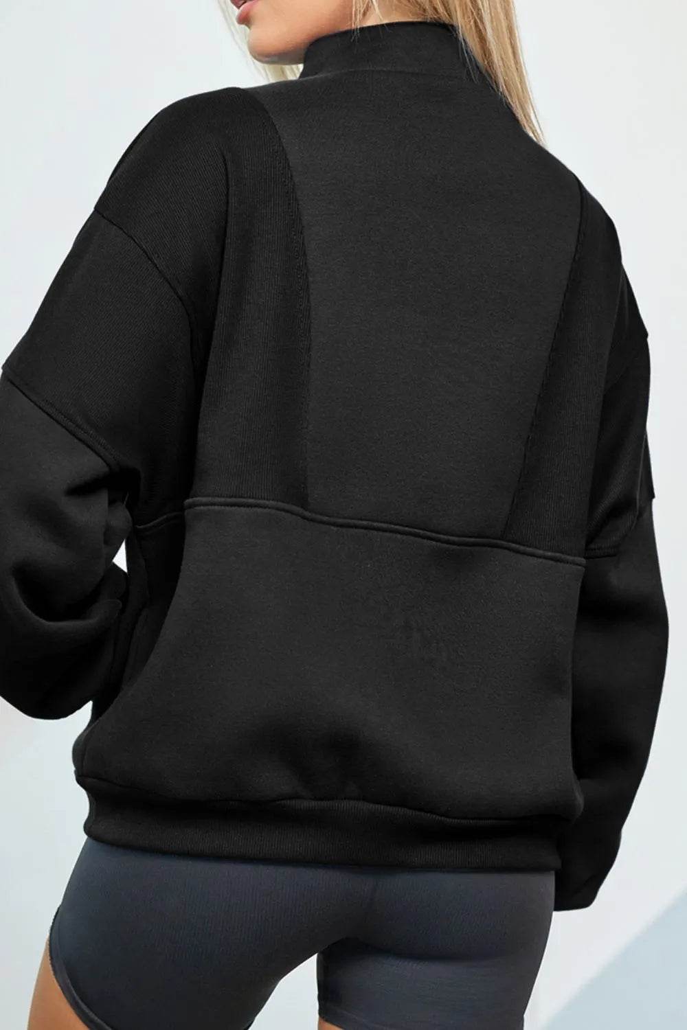 Half Zip Drop Shoulder Long Sleeve Sweatshirt - Byyde