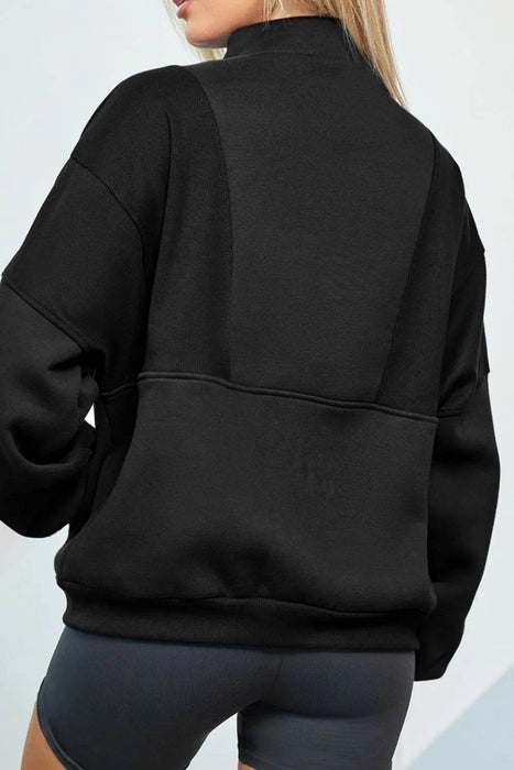 Half Zip Drop Shoulder Long Sleeve Sweatshirt - Byyde