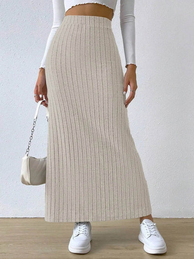 High Waist Ribbed Knit Maxi Skirt - Byyde