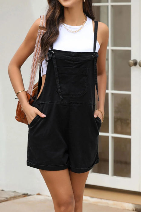 Square Neck Denim Overalls with Pockets - Byyde