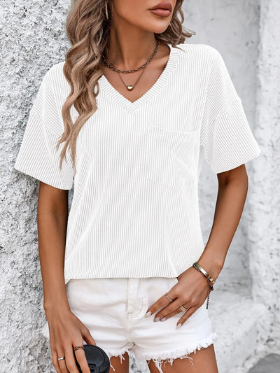 Mandy V-Neck Dropped Shoulder T-Shirt - Byyde