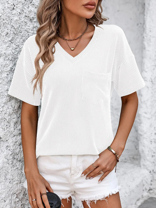 Mandy V-Neck Dropped Shoulder T-Shirt - Byyde