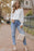 Openwork Notched Flounce Sleeve Blouse - Byyde