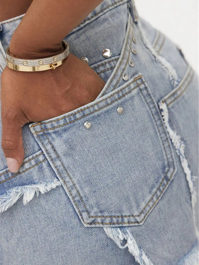 Raw Hem Denim Mini Skirt - Byyde