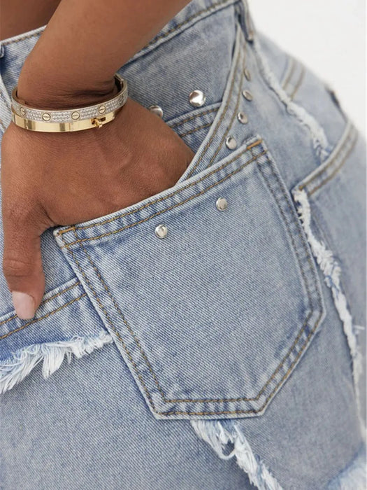 Raw Hem Denim Mini Skirt - Byyde