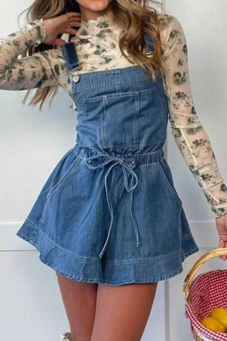 Wide Strap Square Neck Denim Overalls - Byyde