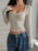 Ribbed Long Sleeve Square Neck Cropped T-Shirt - Byyde